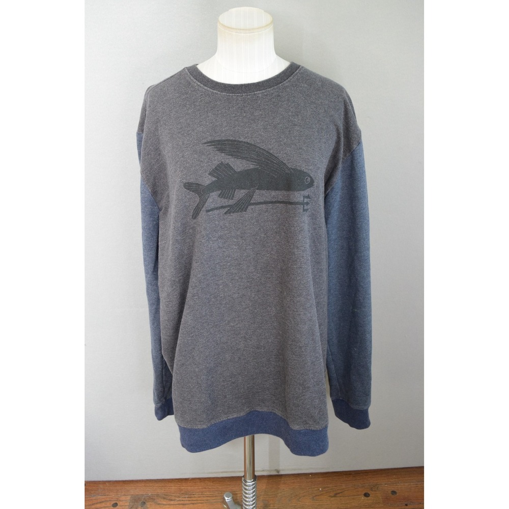 Patagonia Flying Fish Sweatshirt XL Grey Blue Two Tone Organic Cotton 39473